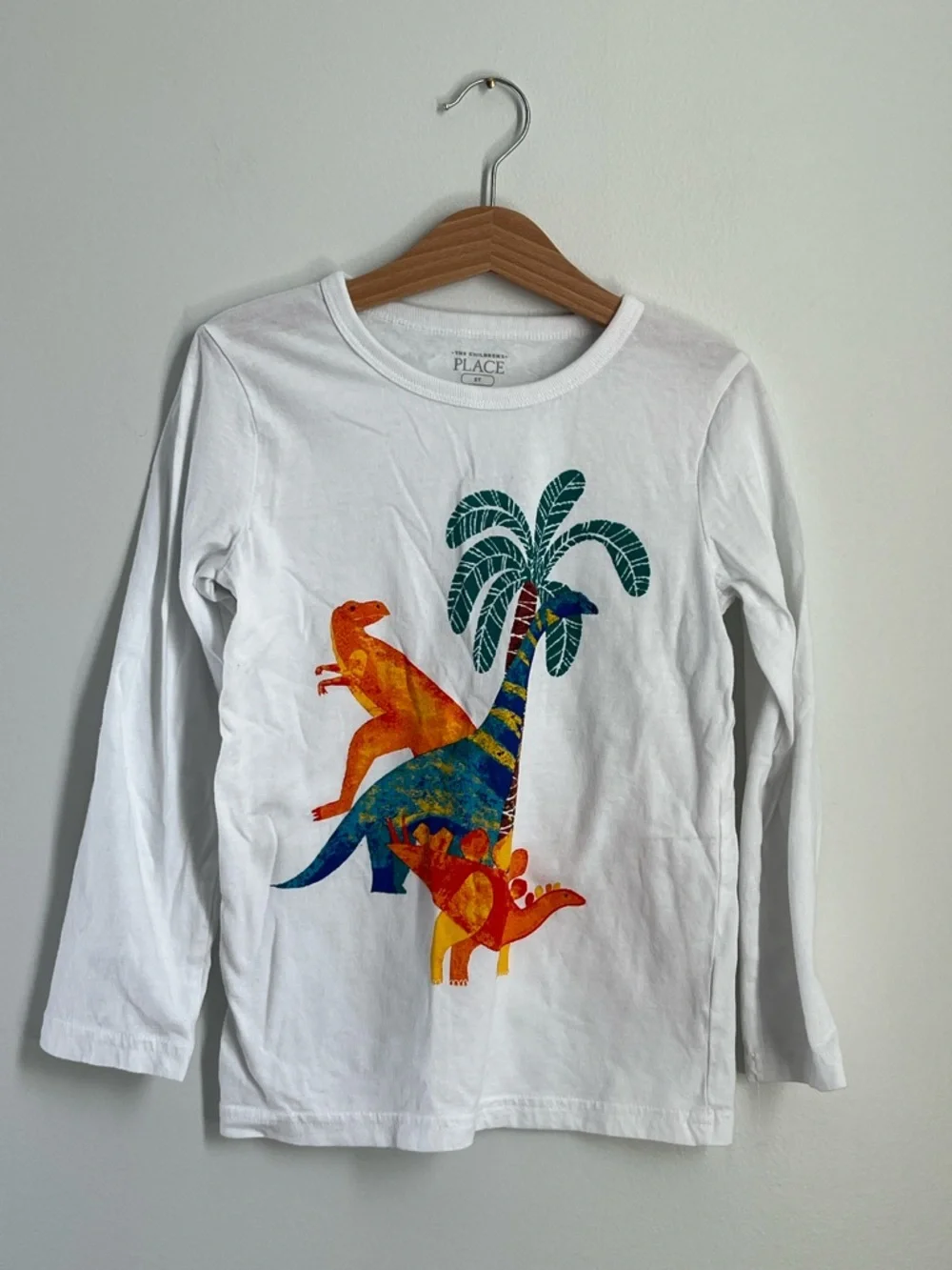 The Children's Place White Long Sleeve Tee Dinosaur Graphic #3025654 Size 5T